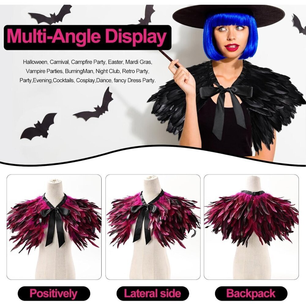 Gothic Feather Shawl Wrap Cape Costume Accessory Halloween Party Womens - Picture 5 of 7